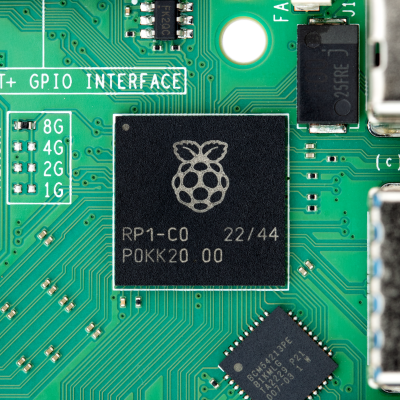 An RP1 chip on a Raspberry Pi 5.