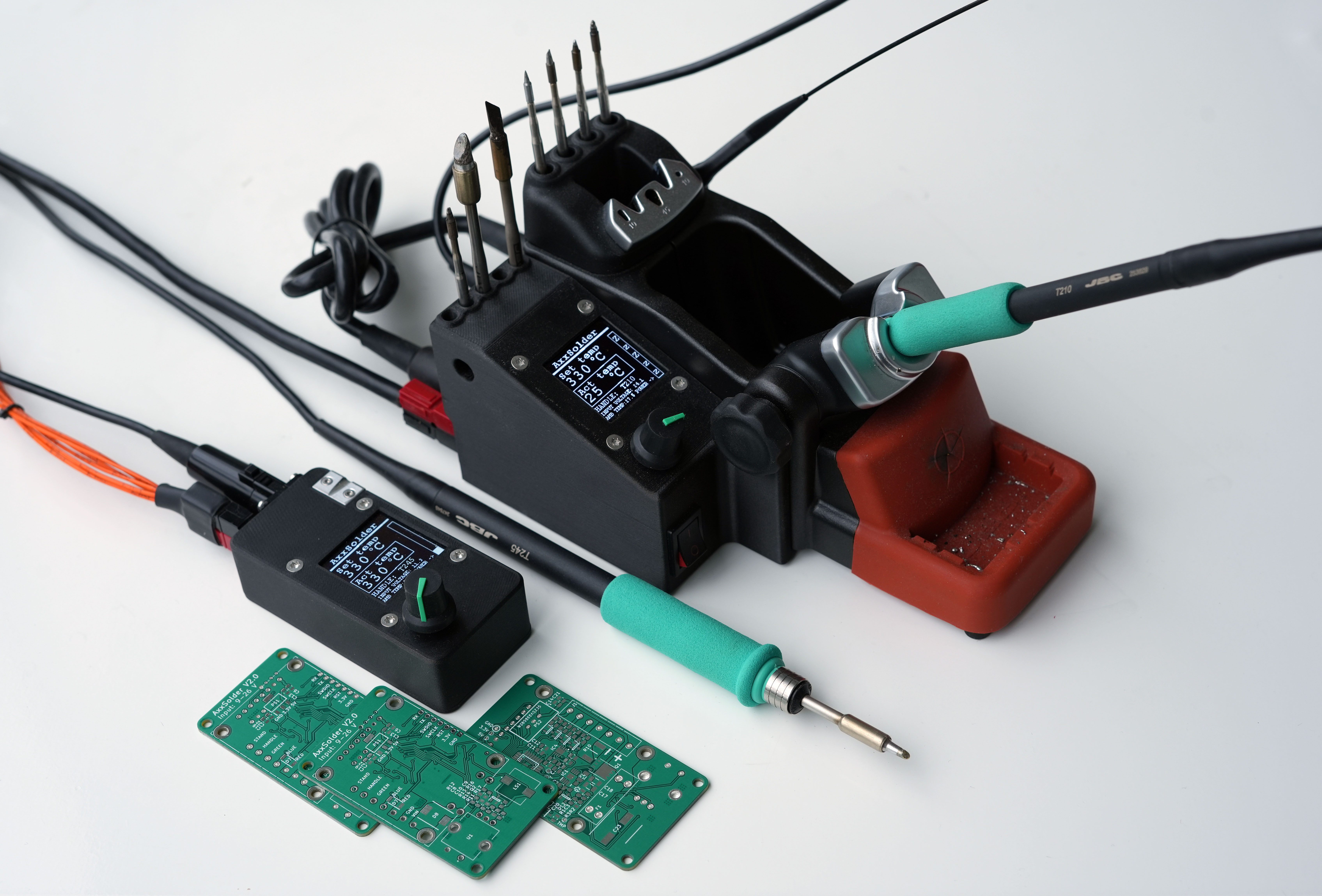 The soldering station's thoughtful design features workshop and portable versions