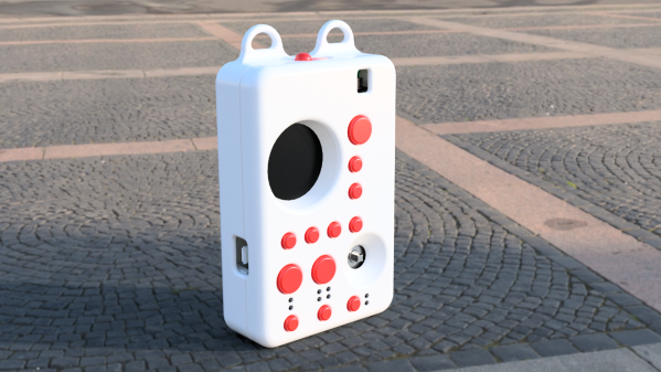Render of the shell pictured standing on the pavement, with shell parts printed in white and button parts printed in orange