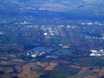 An aerial photo of the UK city of Milton Keynes