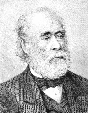 A line drawing portrait of Joseph Whitworth