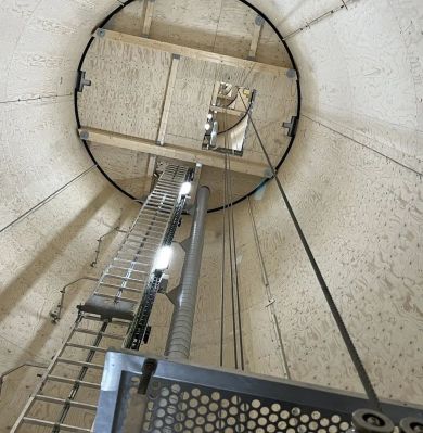 Inside shot of the Modvion wooden wind turbine tower.