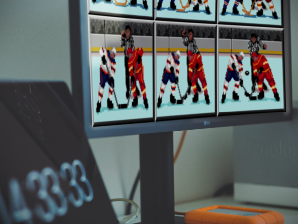 NHL 94 Sega Genesis ROM hack playing on LCD monitor.