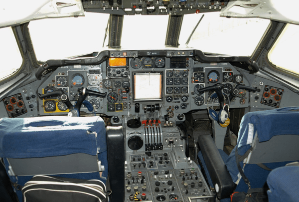 Cockpit of a Hawker Siddeley Trident with the moving map display