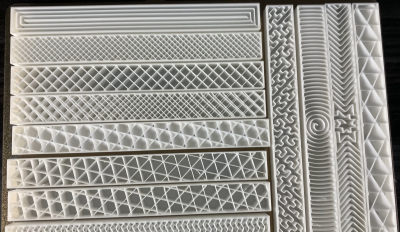 A tray of 3D printing infill patterns available in mainstream slicers
