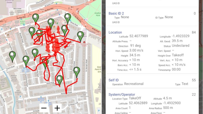 A screenshot of the drone monitoring application, showing spoofed drones and their coordinates