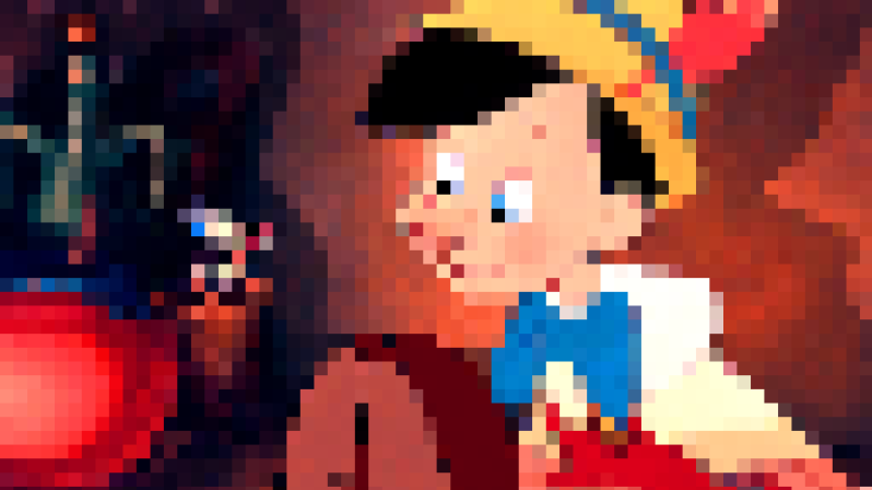 A pixellated image of pinokio