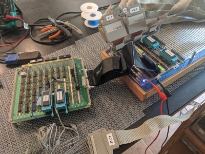 The Wire Wrap Odyssey's first Hello World from the CPU module, here hooked up to a logic analyzer in July of 2020. (Credit: Paul Krizak)