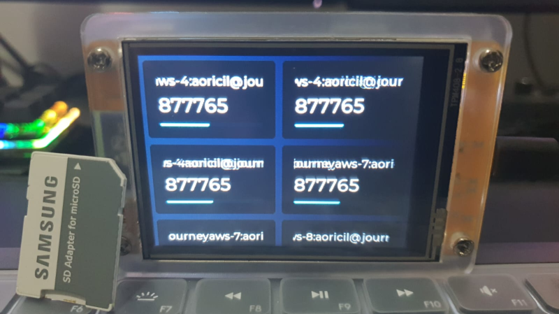 A multifactor authentication device showing TOTP codes