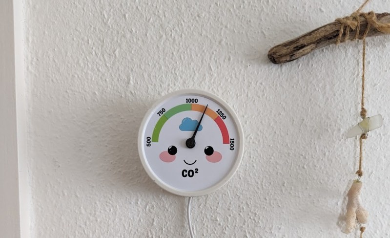 an analog CO2 gauge with a cute face