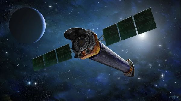 Artist rendition of the Chandra telescope system in deep space. (Credit: NASA / James Vaughn)
