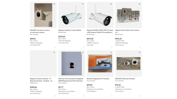 Screenshot of eBay listings with Gigaset IoT devices being sold, now basically useless