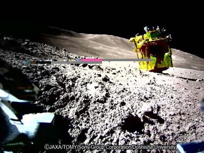 JAXA's Smart Lander for Investigating Moon (SLIM) after its tumble, as captured by a camera on one of its payloads.