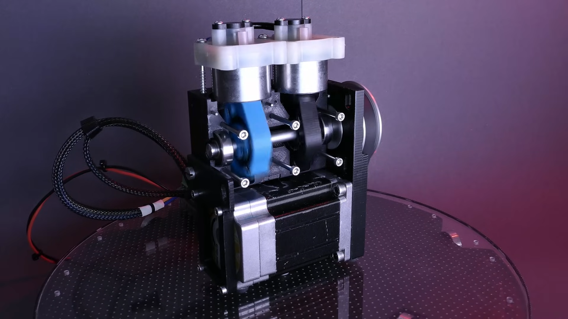 A small, quiet air compressor optimizes the use of 3D printed parts
