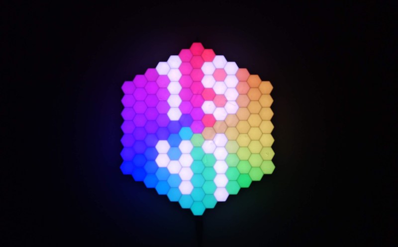 An RGB LED clock that resembles a color blindness test.