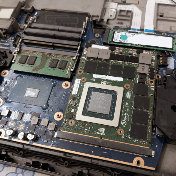 A standard-compliant MXM card installed into a laptop, without heatsink