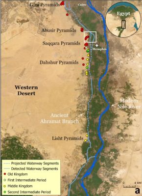 The Ahramat Branch and pyramids along its trajectory. (Credit: Eman Ghoneim et al., 2024)