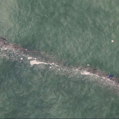 Aerial drone image of a litter windrow in Bay of Biscay, Spain. Windrow width: 1-2 meters. (Credit: ESA)
