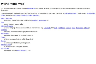 A screenshot of the first ever web page