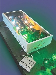 Quanta Ray PRO350 with frequency doubling, emitting a 532nm beam – Sales brochure image from Quanta Ray, unknown date