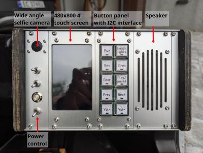 Close-up of the dash panel of an overly-engineered kids' car.