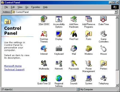 The Windows 98 Control Panel. (Source: ToastyTech.com)