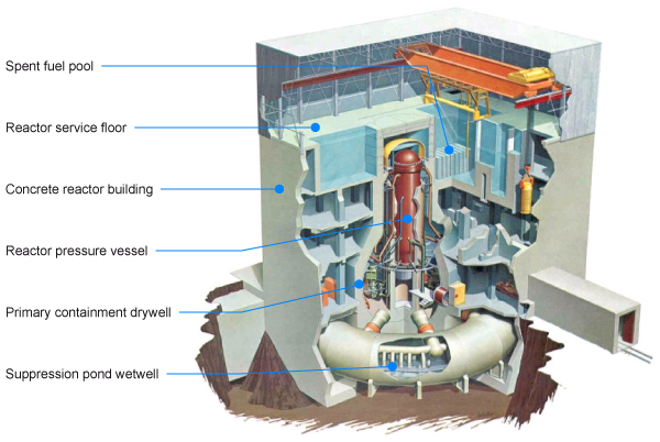 Overview of a GE BWR as at Fukushima Daiichi. (Credit: WNA)