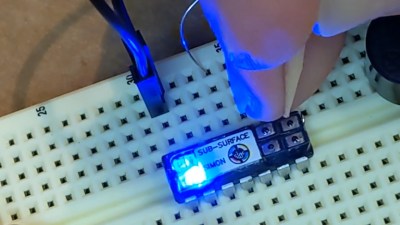 A Simon game built into an ATtiny84 in a DIP-14 package.