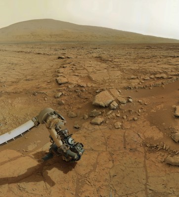 Curiosity rover's robotic arm showing drill in place, February 2013 (Credit: NASA/JPL-Caltech)