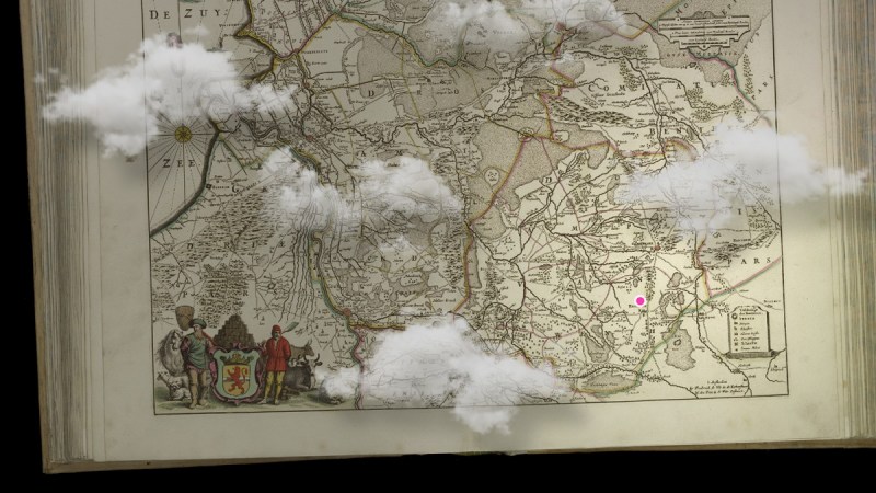 Historical map of The Netherlands overlayed with clouds