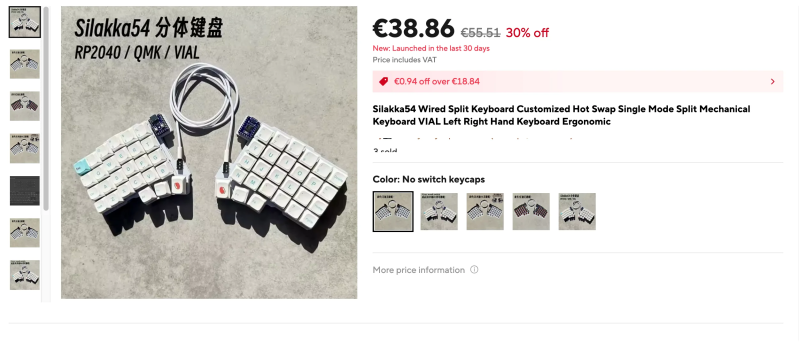 An AliExpress ad showing a keyboard built by a Redditor and presumably copied.