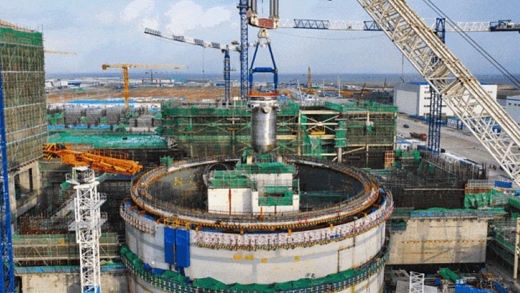 Installation of the pressure vessel at unit 3 of the Haiyang nuclear power plant in December of 2023. The Chinese CAP1000 reactor is based on the US AP1000 reactor. (Credit: Shanghai Nuclear Engineering Research and Design Institute)