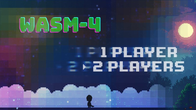 Pixel mashup with Wasm-4 logo and retro graphics