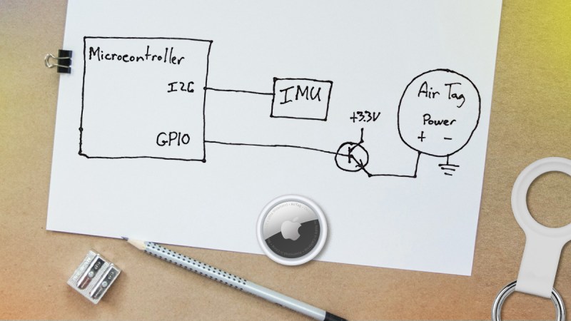 desk with circuit schema and AirTag