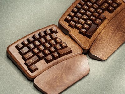 The Alice 60 keyboard, stunning in wood.