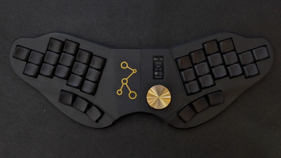 A batwing-lookin' keyboard called Molekula.