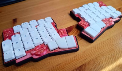 A low-profile split keyboard with some interesting keycap choices. 