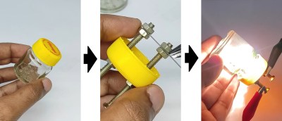 Start with a jar, install the bolts, install the filament, and power on.