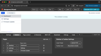 Screen shot of Mongoose Wizard.