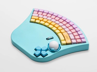 A fanned-out one-handed keyboard in pastel colors.