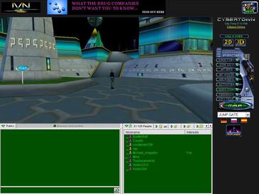 View of CyberTown's VRML-based Plaza and interface.