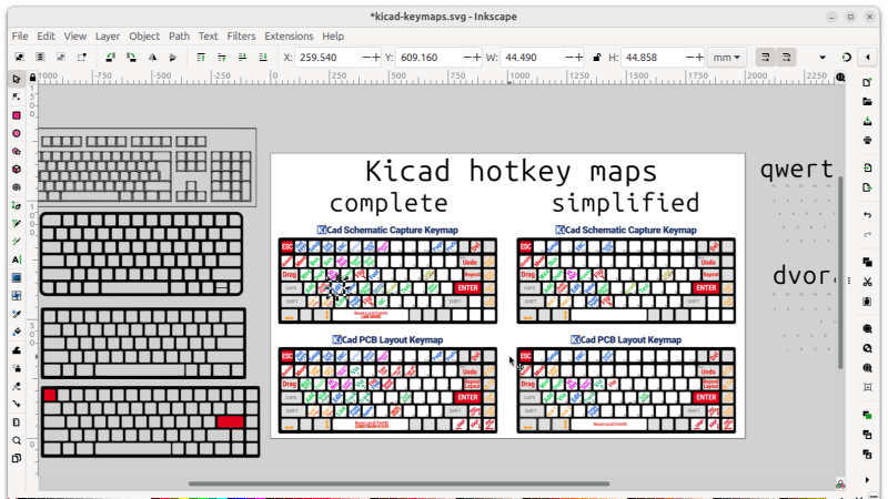 Screenshot of the cheatsheet being developed in Inkscape