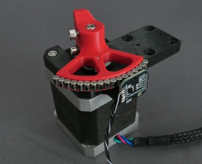 Detail of the stepper motor and linkage