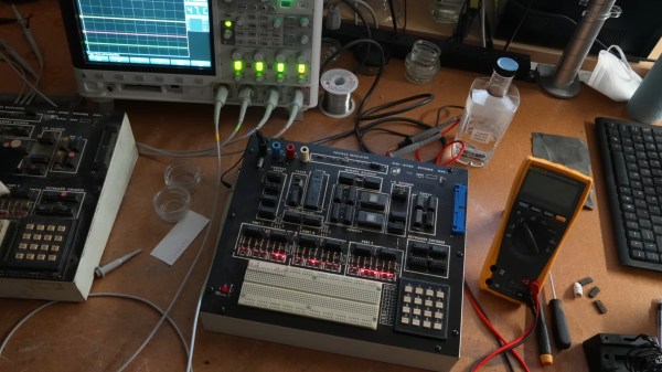 A photo of the MMD-1 on the workbench.