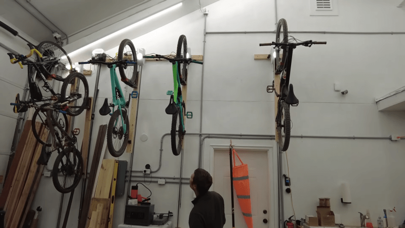 bikes are shown raised from the floor from the garage opener lift