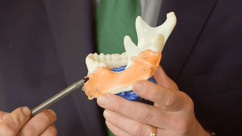 3D printed jaw with fake muscle attached