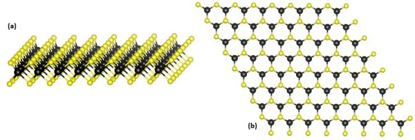 Crystal structure of a monolayer of transition metal dichalcogenide.(Credit: 3113Ian, Wikimedia)