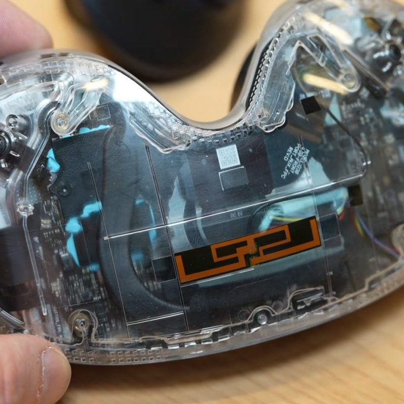 A closeup of a transparent-bodied example of the new Steam Frame VR headset