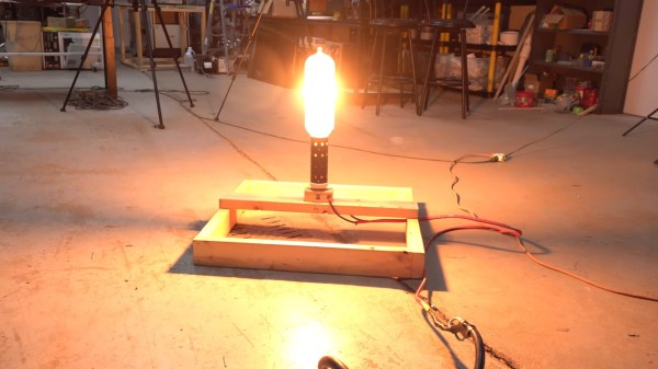 A photo of tye blub glowing in the workshop