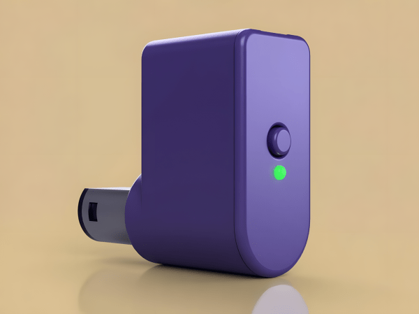 Computer rendering of a DIY, purple Nintendo Wavebird controller adapter